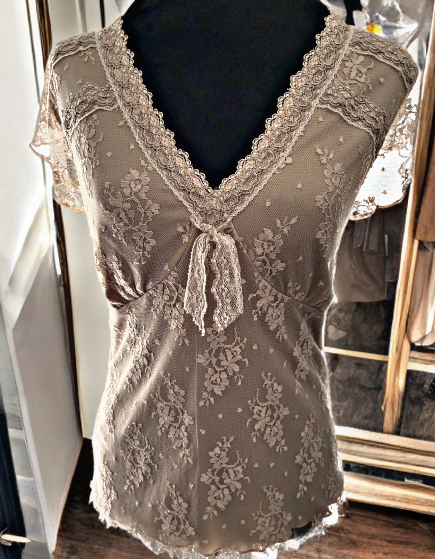 Vintage Lace Tie-Front Top