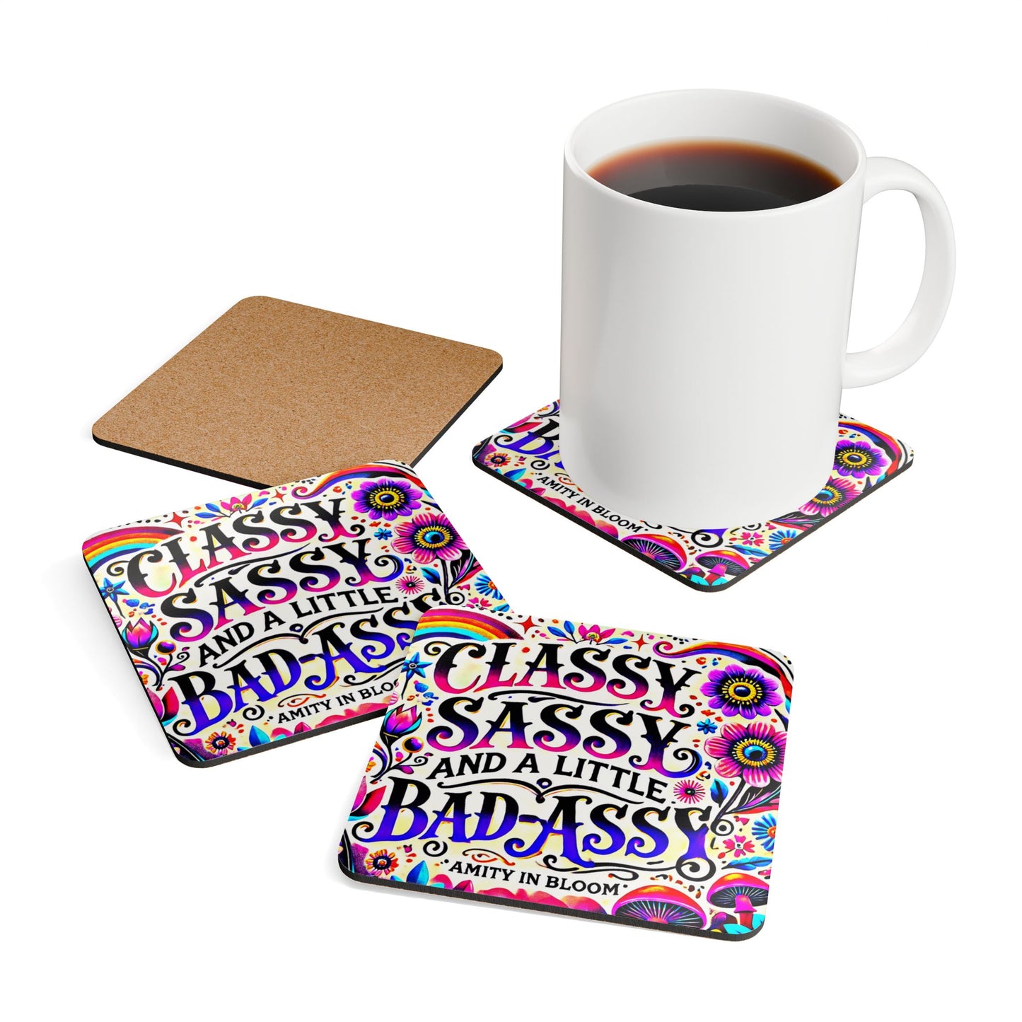 Classy & Sassy Cork Coaster Set โ An Amity in Bloom Original Design