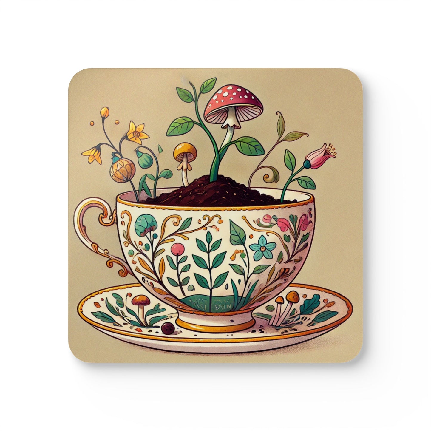Blooming Teacup Garden Corkboard Coaster Set| Amity in Bloom Original Design