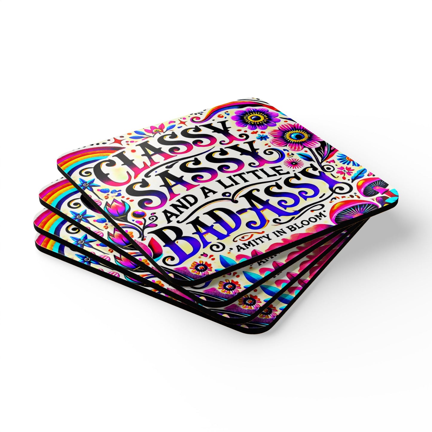 Classy & Sassy Cork Coaster Set โ An Amity in Bloom Original Design