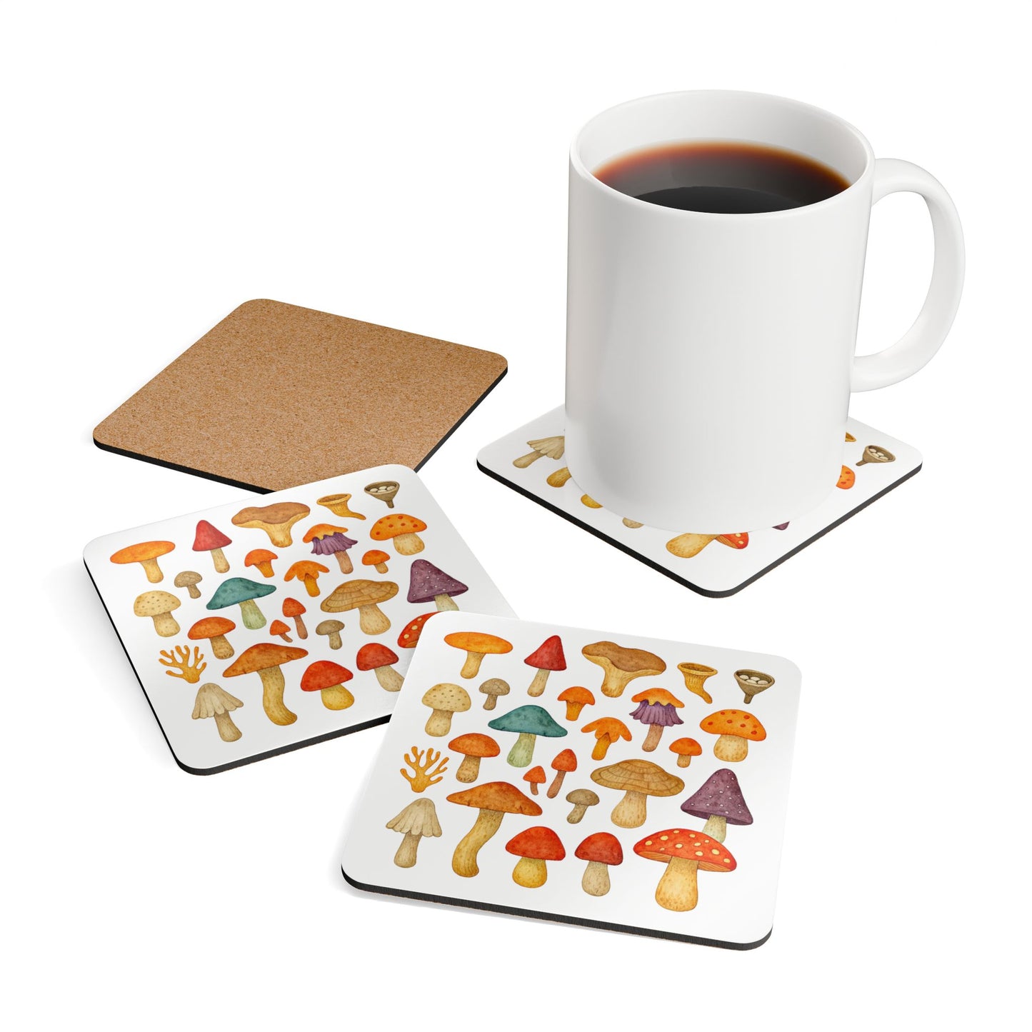 Mushroom Forest Chorus โ Corkboard Coaster Set | Amity in Bloom Original Design
