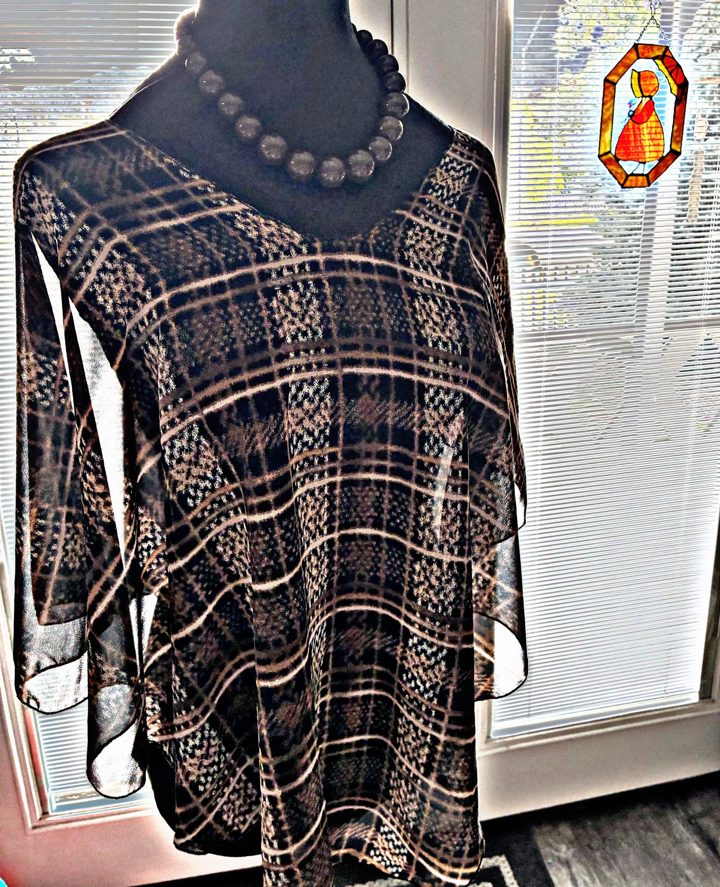 Plaid Mirage Chiffon Poncho