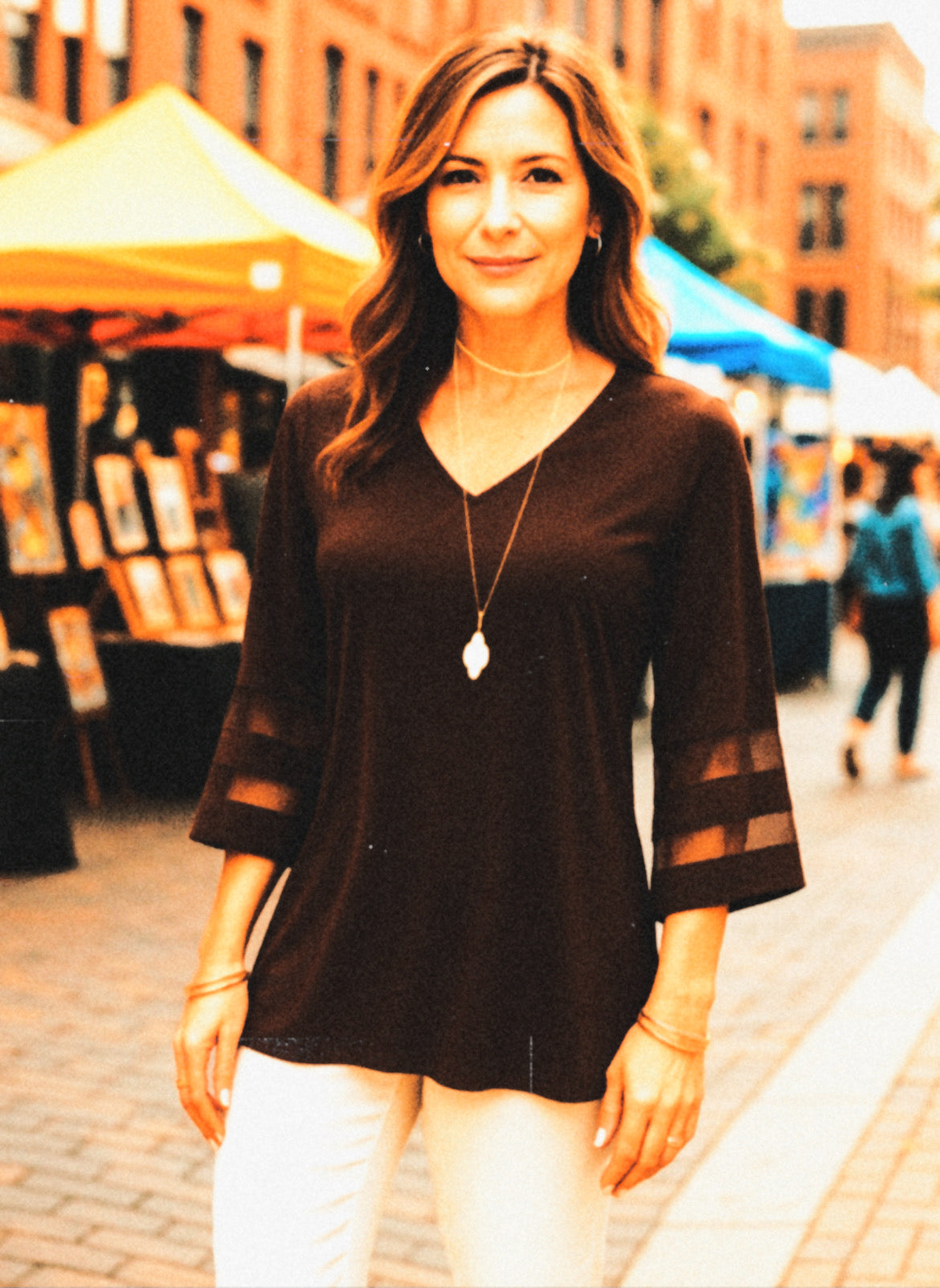 Cocoa Breeze Bell Sleeve Blouse - Sz S