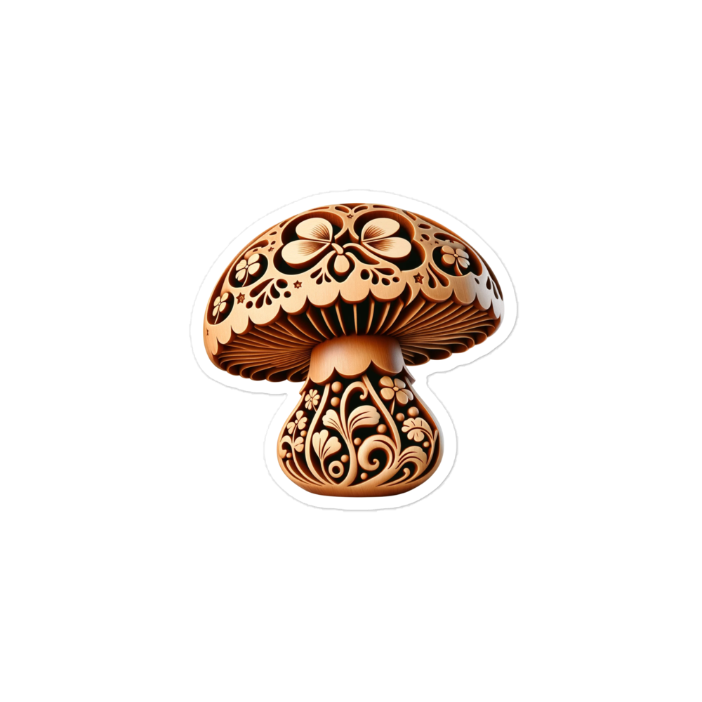 Whimsical Carved-Wood Mushroom Sticker | Amity in Bloom Original Design