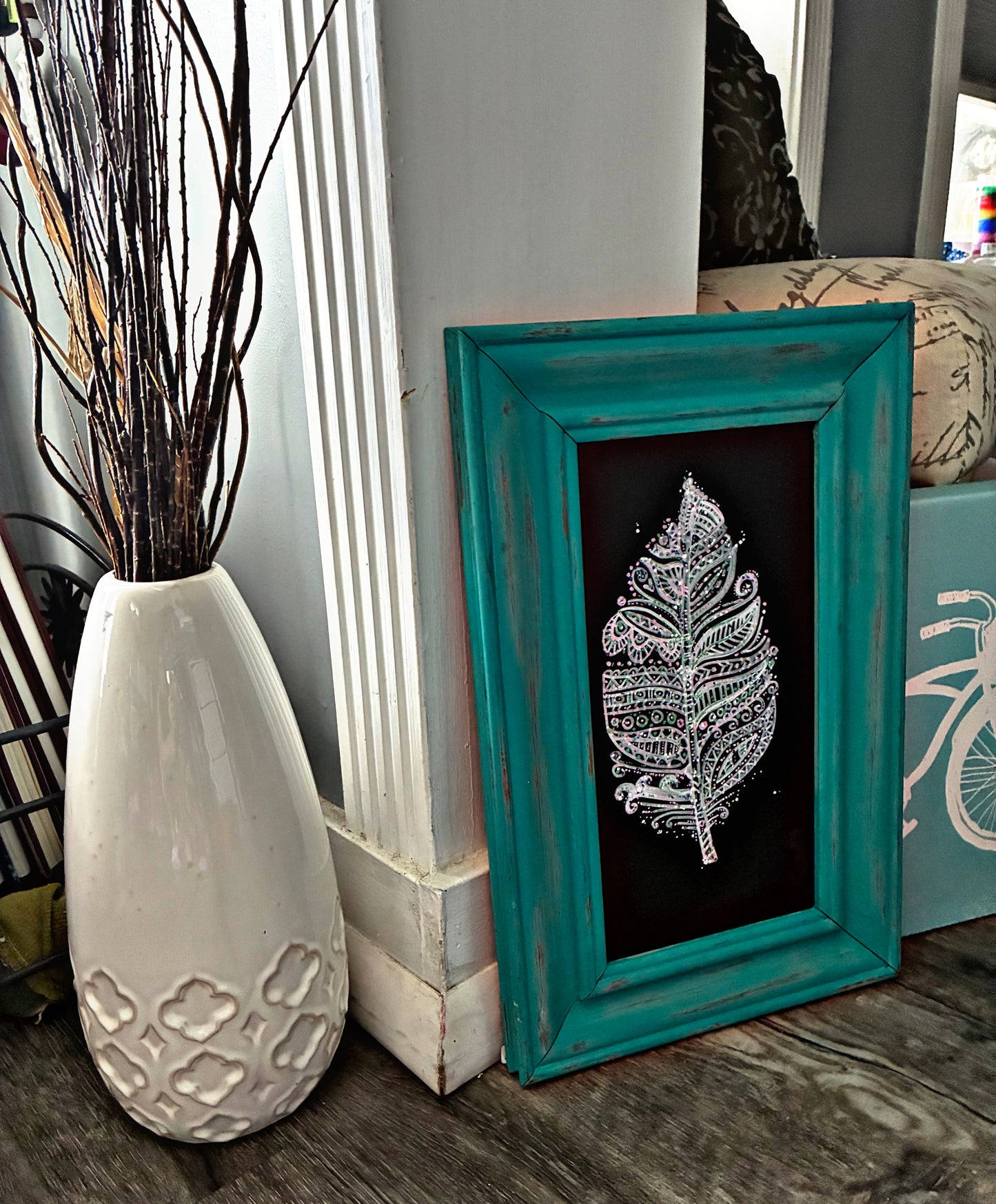 Mandala Leaf – Framed Upcycled Art
