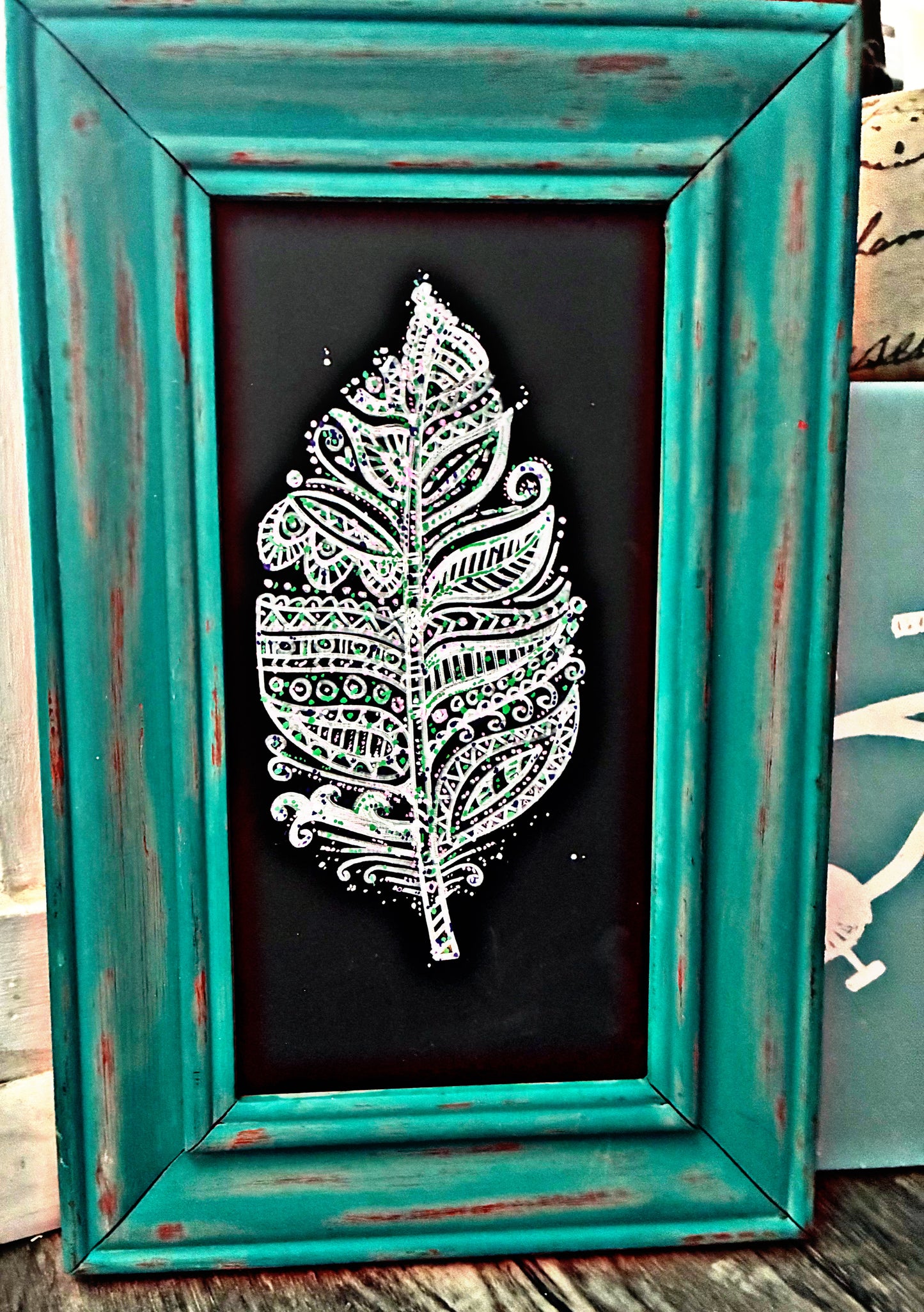 Mandala Leaf – Framed Upcycled Art
