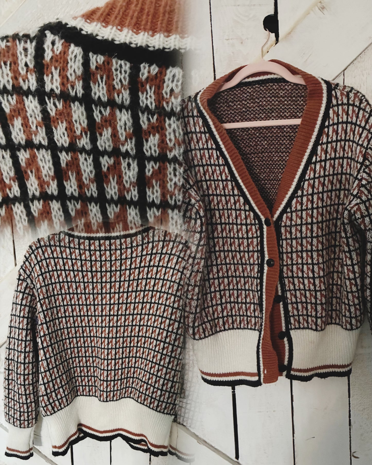 Retro Grid Knit Cardigan - Sz S