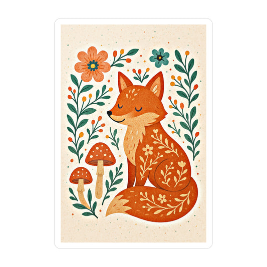 🦊 August Fox & Mushroom Stalks Sticker 🍄 | Amity in Bloom Original Design