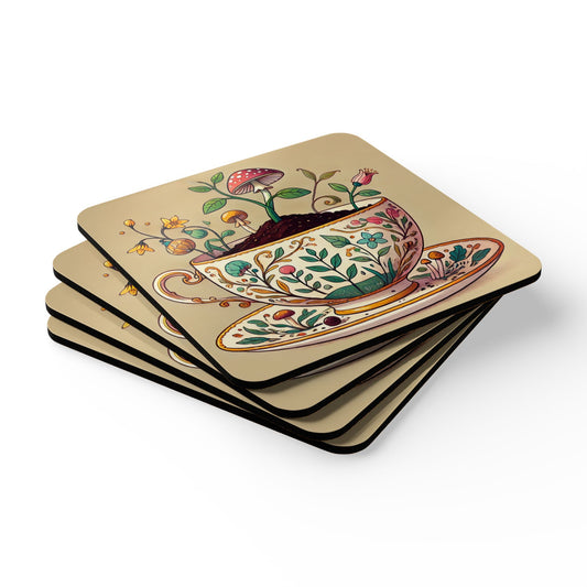 Blooming Teacup Garden Corkboard Coaster Set| Amity in Bloom Original Design