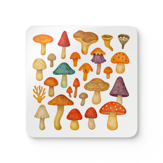 Mushroom Forest Chorus – Corkboard Coaster Set | Amity in Bloom Original Design