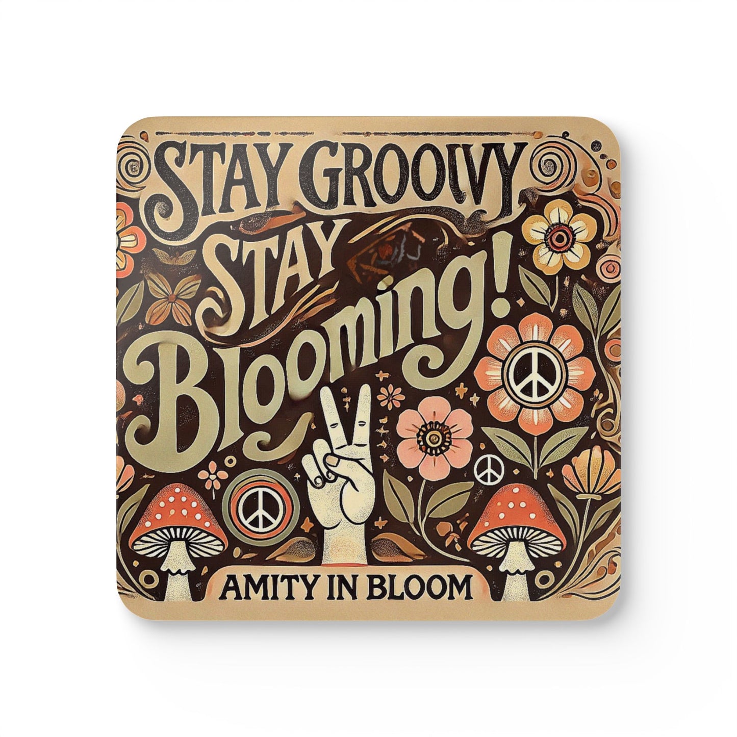 Stay Groovy, Stay Blooming Corkboard Coaster Set | Amity in Bloom Original Design