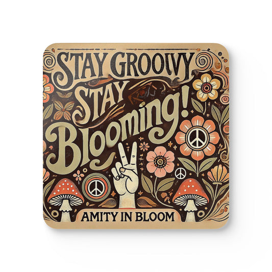 Stay Groovy, Stay Blooming Corkboard Coaster Set | Amity in Bloom Original Design