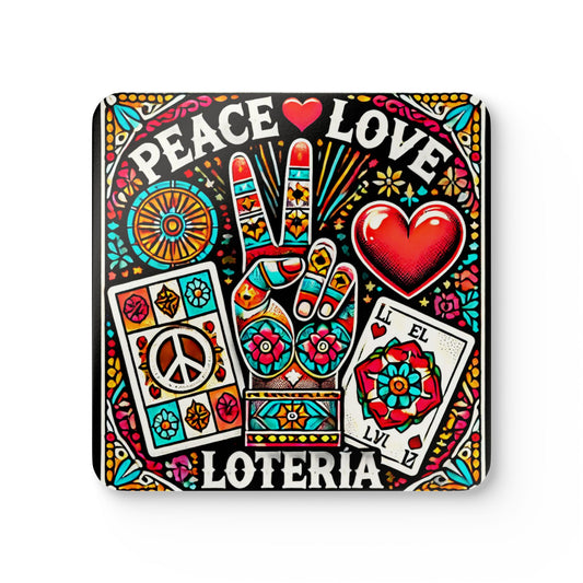 Peace, Love & Loteria Corkboard Coaster Set | Amity in Bloom Original Design