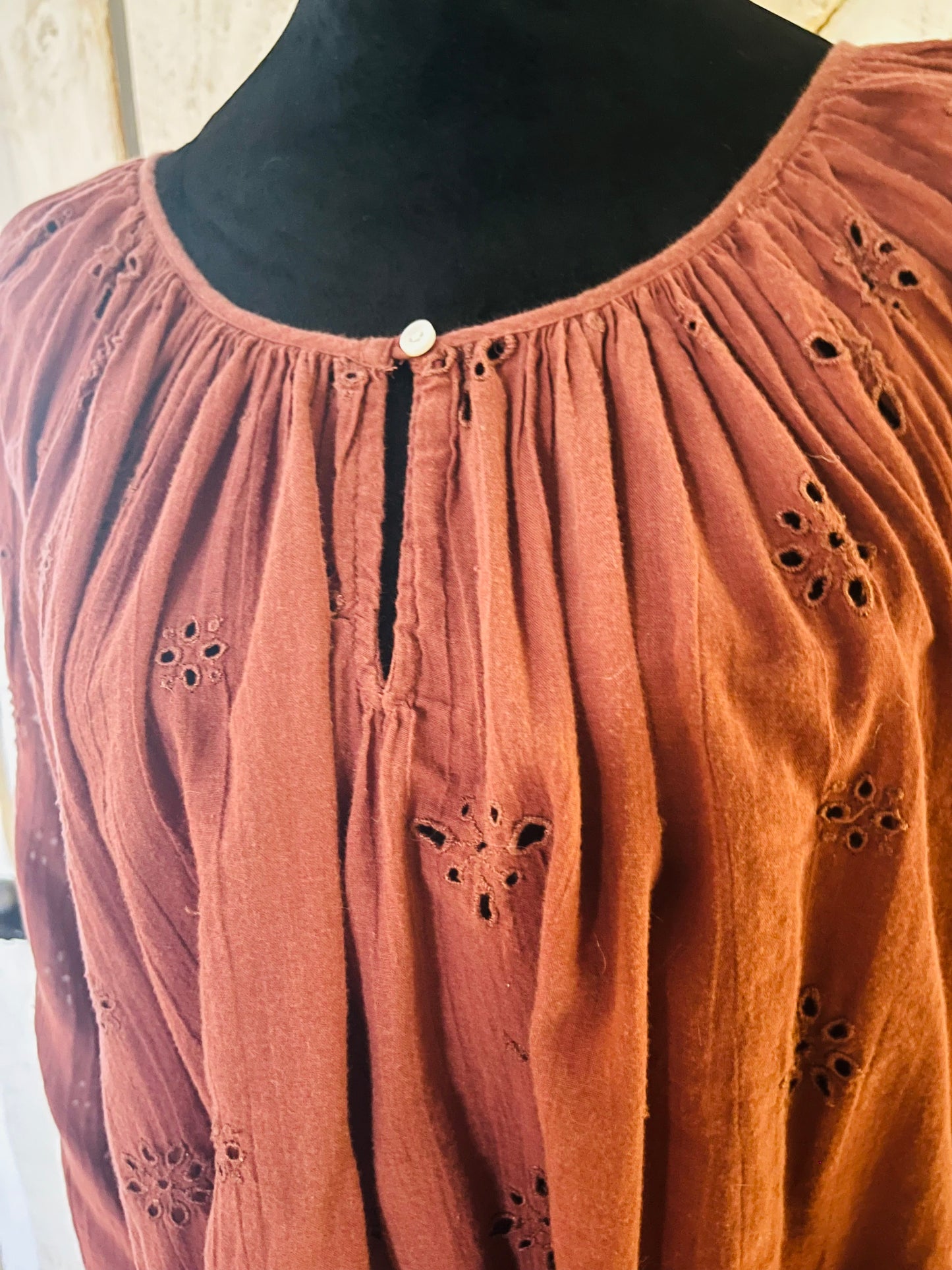 Embroidered Flower Peasant Top