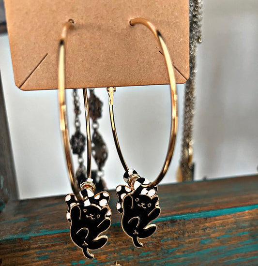 Lucky Paws Black Cat Hoop Earrings | Amity in Bloom Original