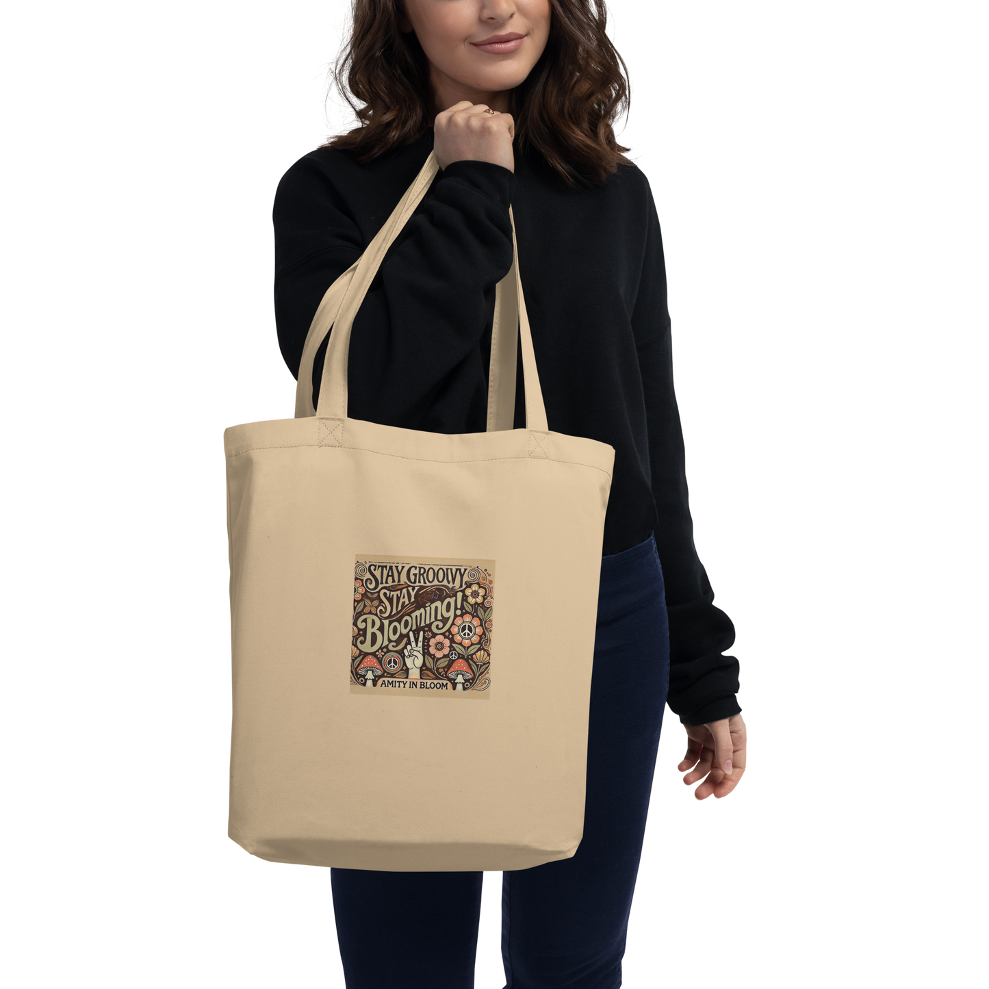 Stay Groovy Stay Blooming Eco Tote Bag  | Amity in Bloom Original Design