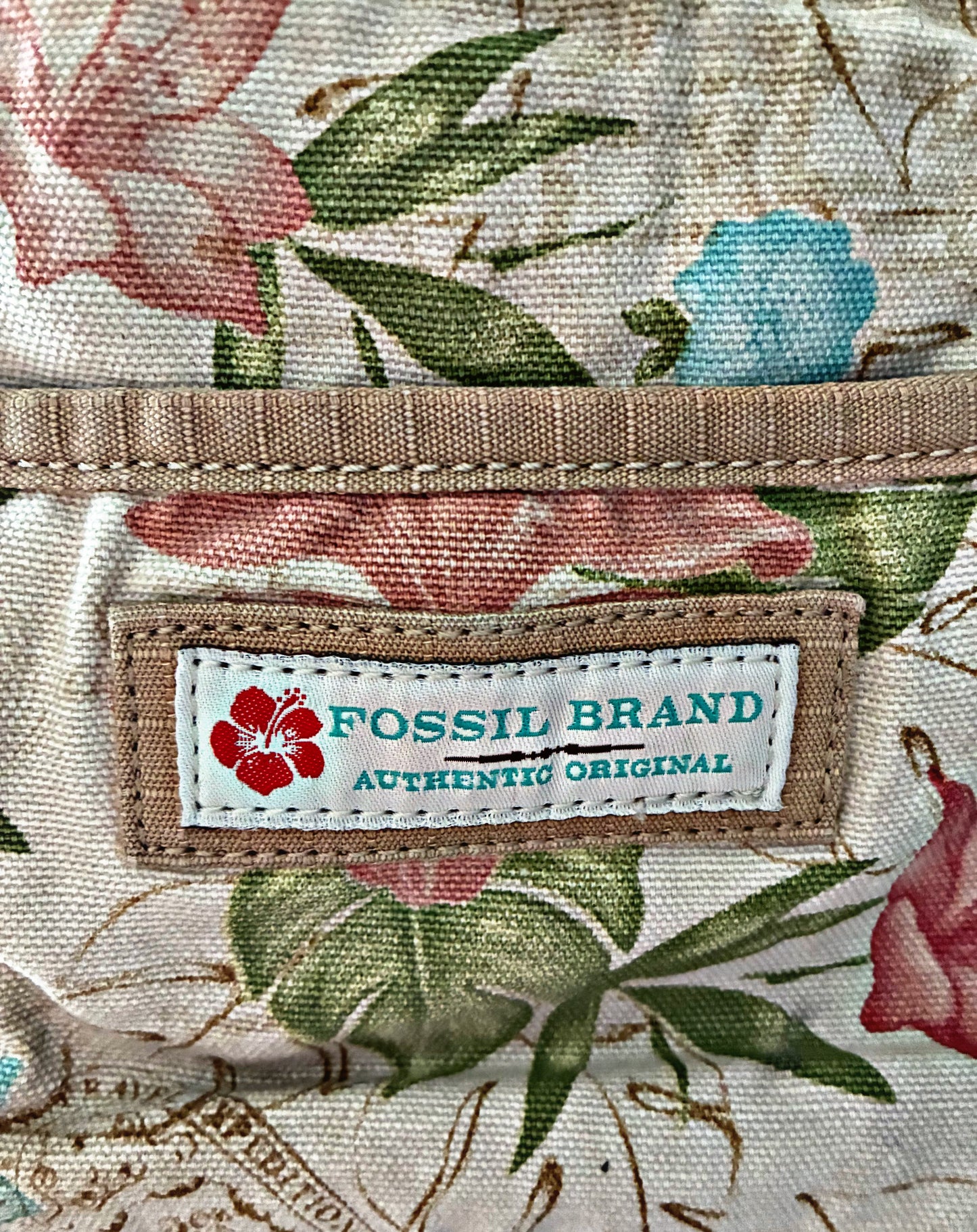 🌺 Vintage Fossil Floral Canvas Crossbody – “Authentic Original” Series