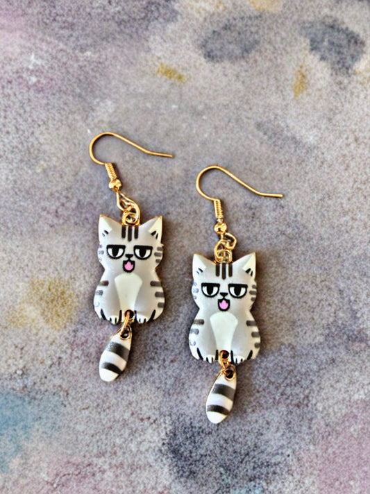 Nope Cat Gray Dangle Earrings  | Amity in Bloom Original