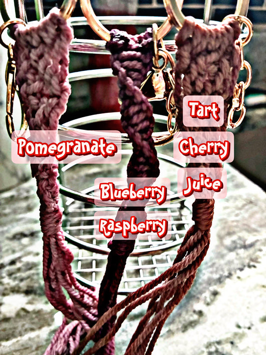 🍒 Berry Knot Keychain Trio – Hand-Dyed Macramé