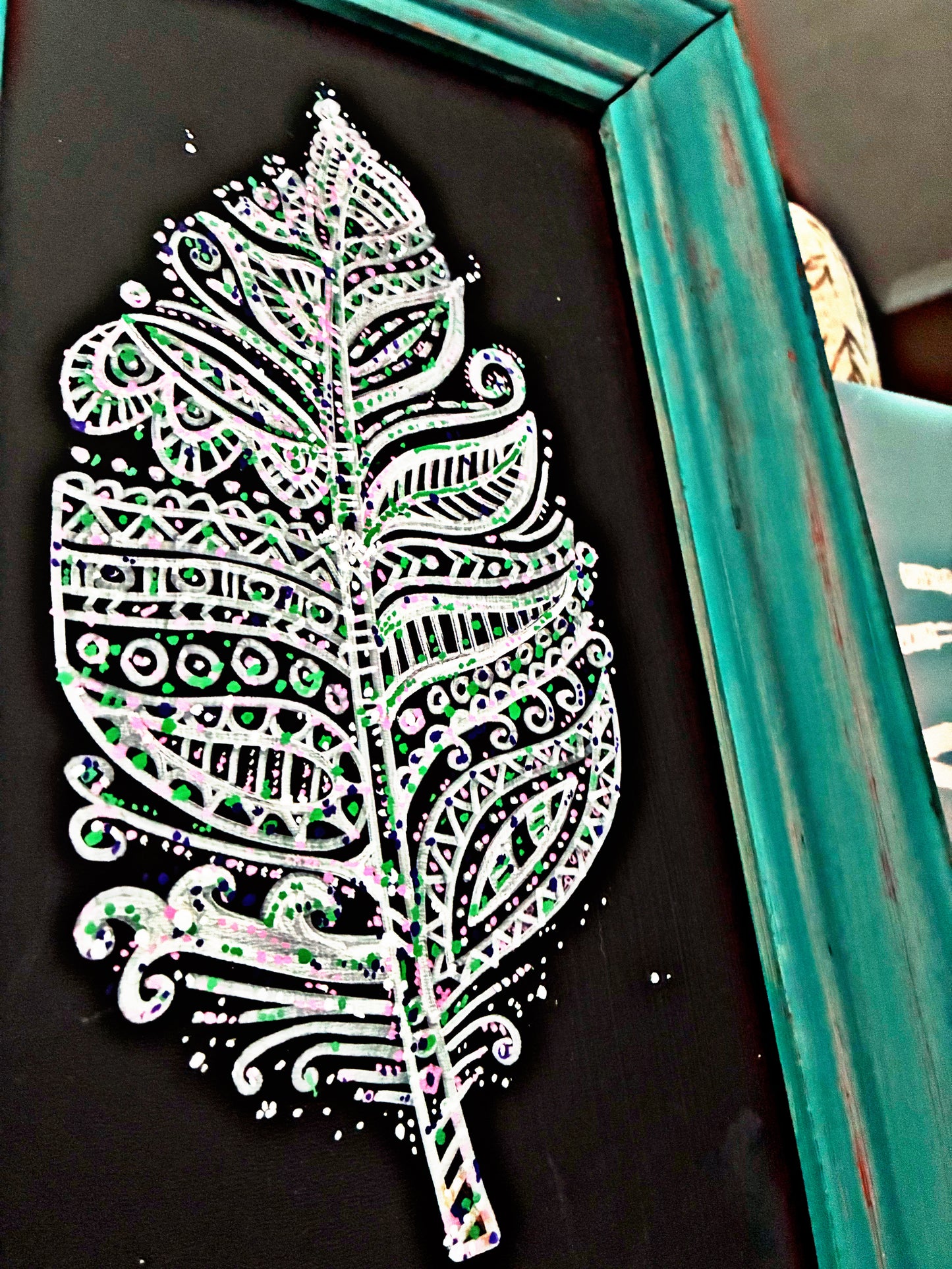 Mandala Leaf – Framed Upcycled Art