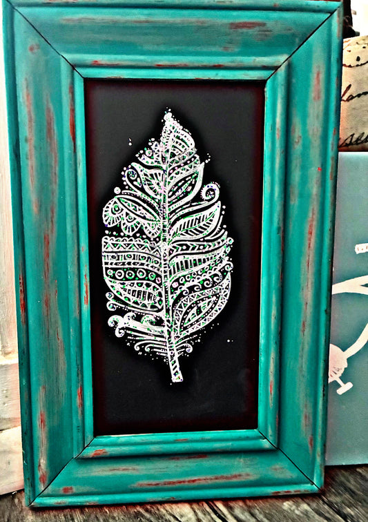 Mandala Leaf – Framed Upcycled Art