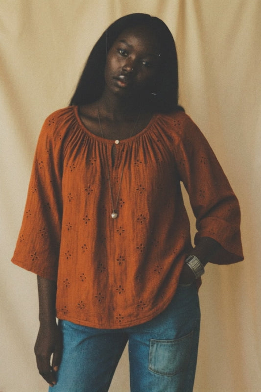 Embroidered Flower Peasant Top